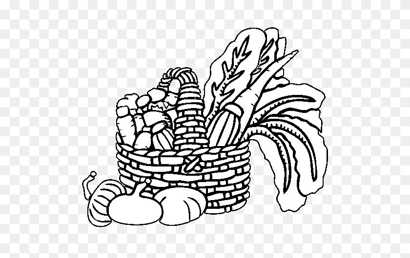 600x470 Basket Of Vegetables Coloring - Basket Clipart Black And White