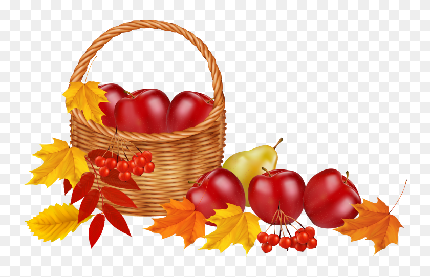 5199x3209 Basket With Fruits And Autumn Leaves Png Clipart Gallery - Thanksgiving Background Clipart