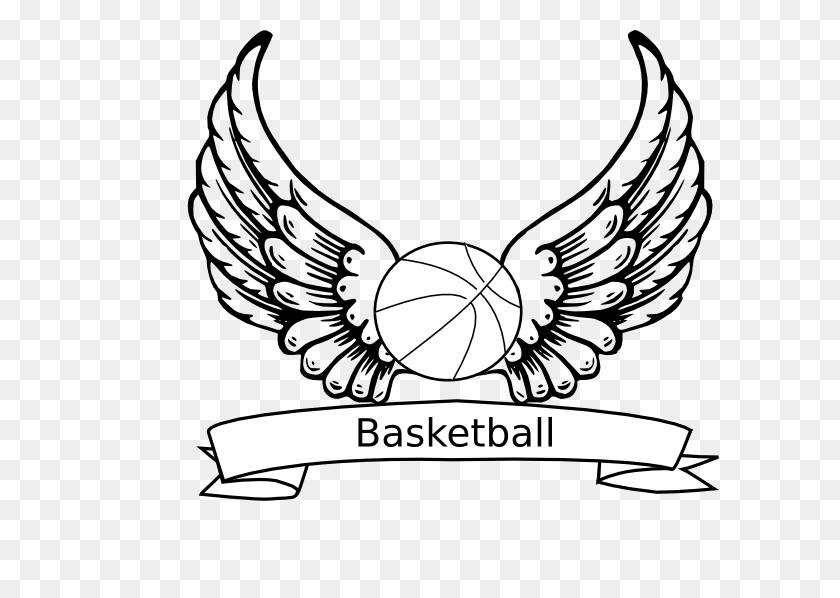 600x538 Basketball Angel Wings Clip Art - Wings Clipart Black And White