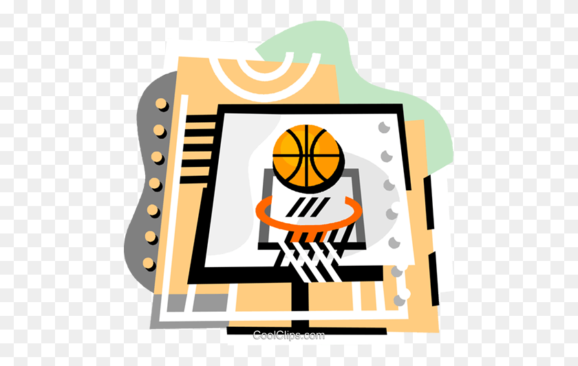 480x473 Basketball Net And Ball Royalty Free Vector Clip Art Illustration - Cool Basketball Clipart