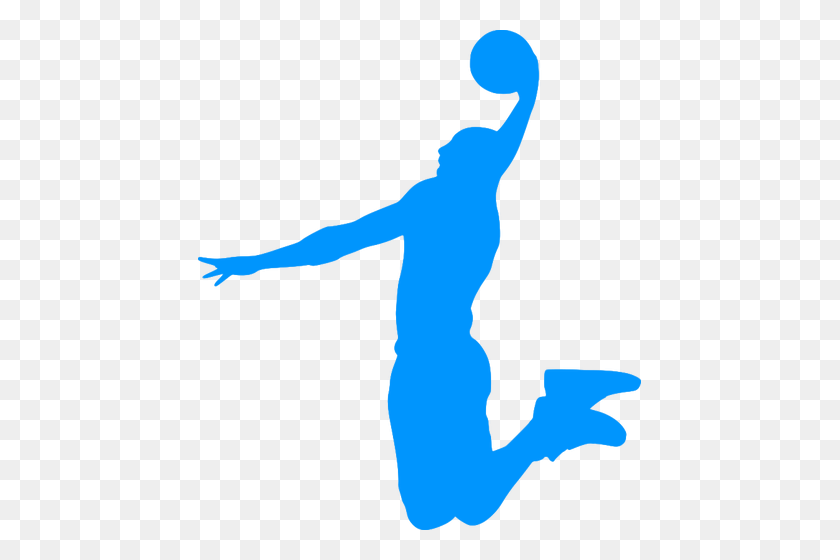 443x500 Basketball Player Blue Silhouette - Basketball Player Silhouette PNG