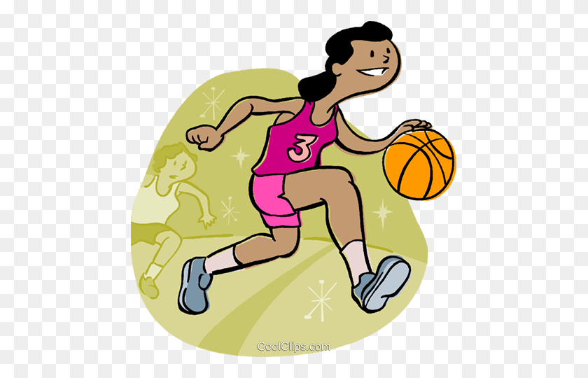 465x480 Basketball Player Dribbling Ball Royalty Free Vector Clip Art - Girl Playing Basketball Clipart