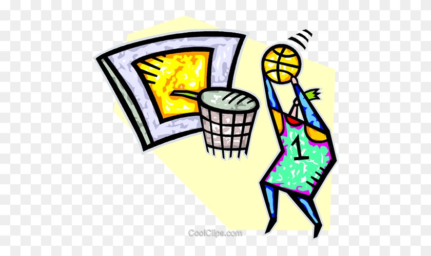 480x440 Basketball Player Slam Dunking A Ball Royalty Free Vector Clip Art - Slam Clipart