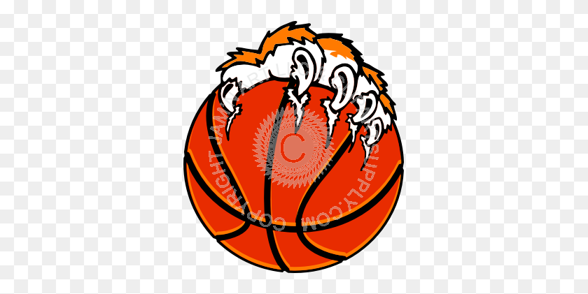 315x361 Basketball With Tiger Paw - Tiger Mascot Clipart
