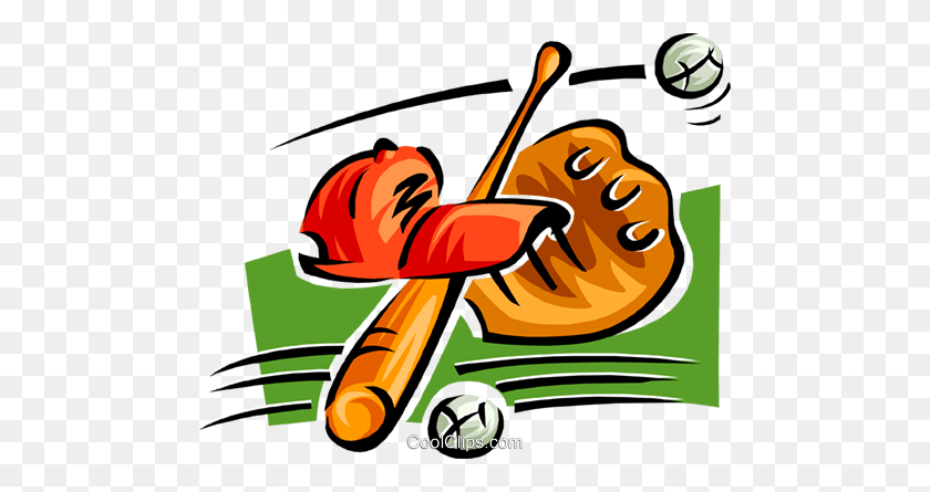 480x385 Bat, Ball, Glove And Hat Royalty Free Vector Clip Art Illustration - Softball Glove Clipart