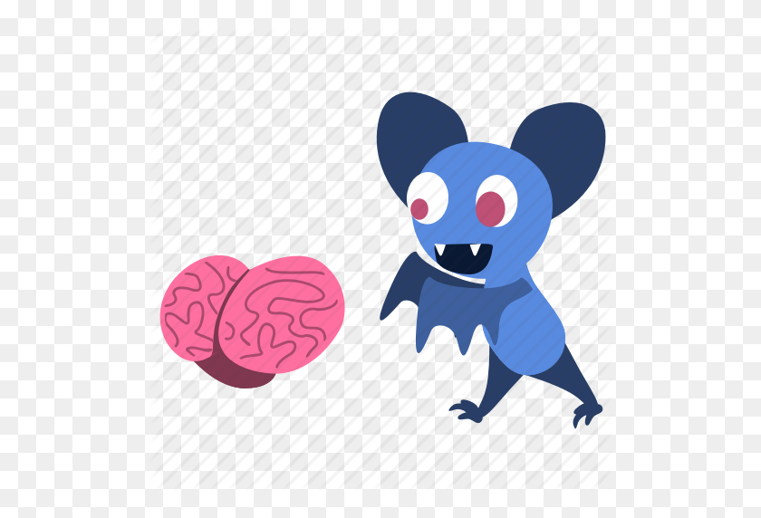 512x512 Murciélago, Cerebro, Dibujos Animados, Personaje, Comer, Salir, Icono Zombie - Cerebro De Dibujos Animados Png