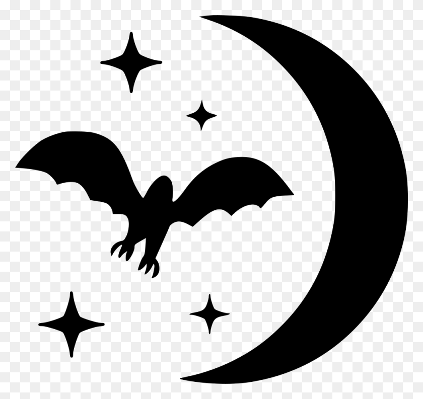 980x922 Bat Moon Stars Night Halloween Png Icon Free Download - Night Stars PNG