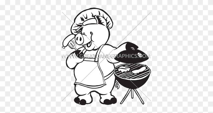 351x385 Bbq Pig Grilling Production Ready Artwork For T Shirt Printing - Grill Clipart Black And White