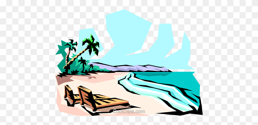 480x349 Ilustración De Clipart De Vector Libre De Regalías De Playa - Clipart De Escena De Playa