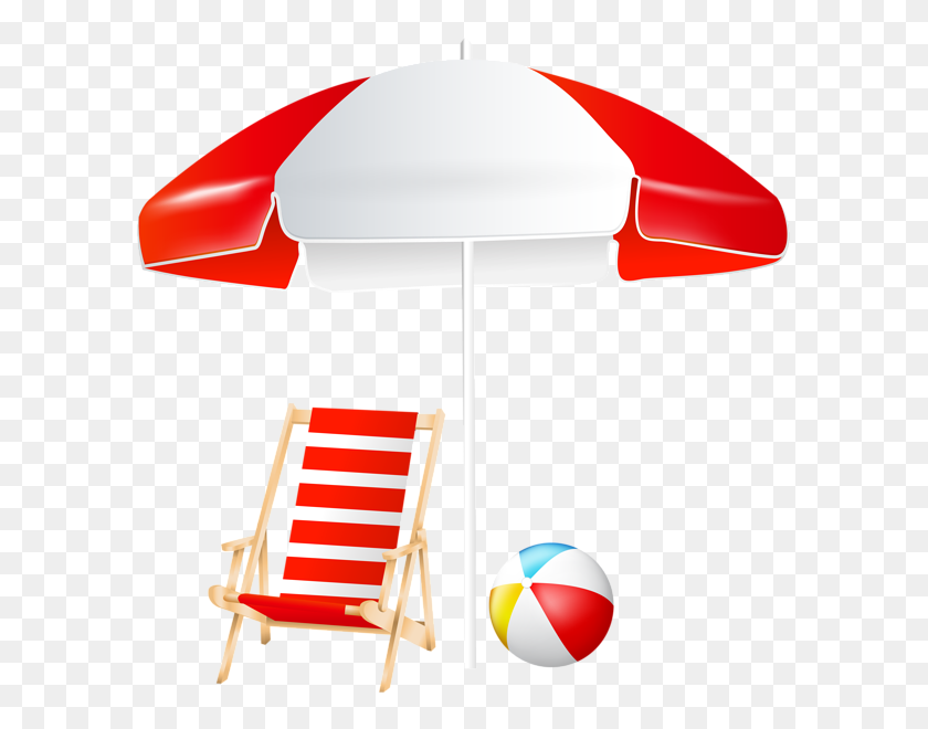 597x600 Пляжный Зонтик Стул И Мяч В Png Картинках Галерея - Летний Пляж Клипарт