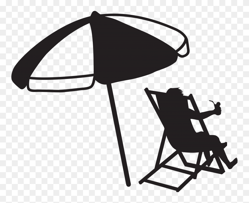 7000x5605 Beach Umbrella Clipart Black And White Clip Art Images - Beach Chair And Umbrella Clipart