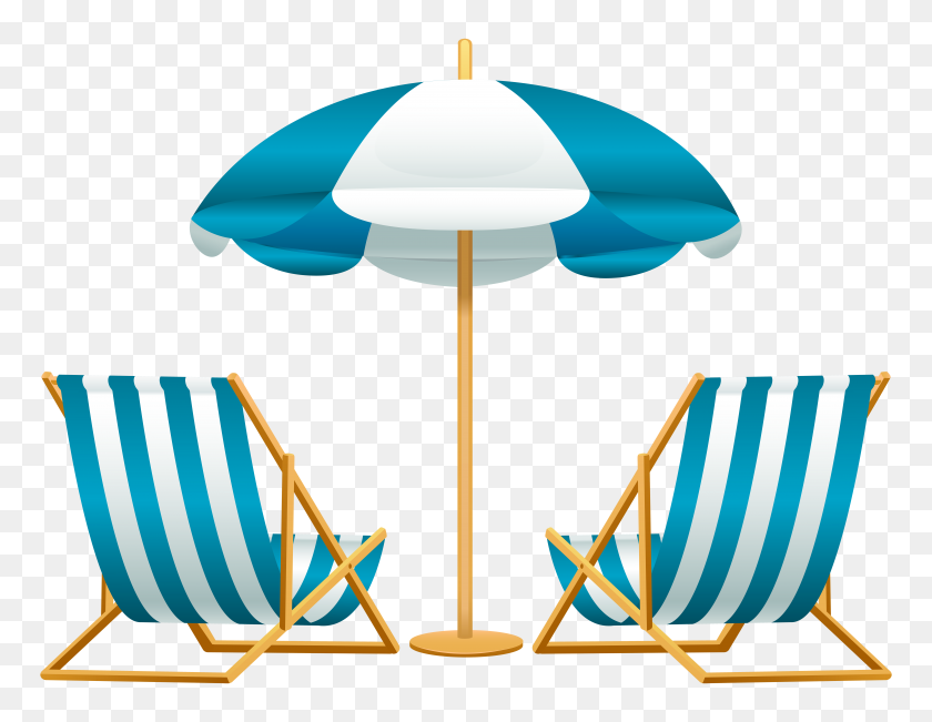 8000x6069 Beach Umbrella With Chairs Free Png Clip Art Gallery - Vacation Clipart