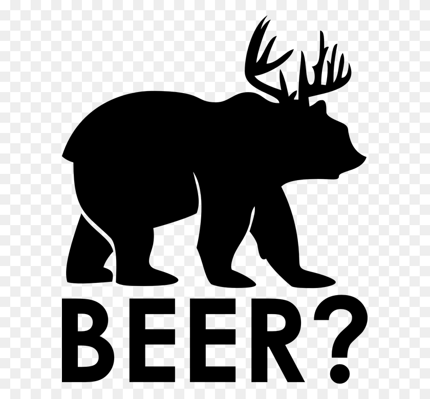 597x720 Bear Beer Moose Antler Funny - Deer Antlers PNG