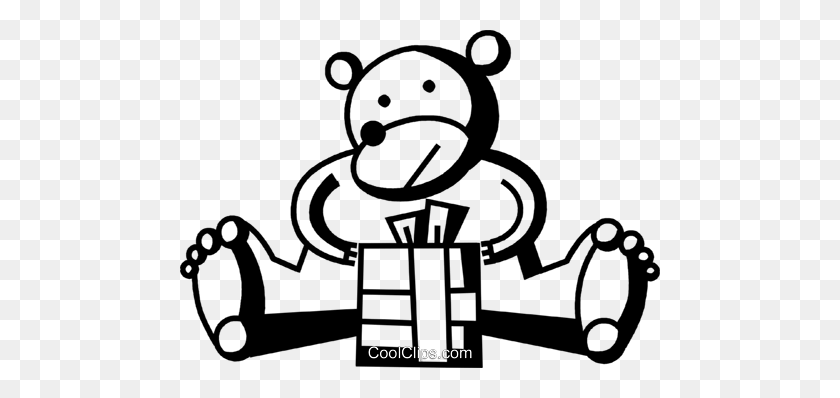 480x338 Bear Opening His Birthday Gift Royalty Free Vector Clip Art - Om Clipart