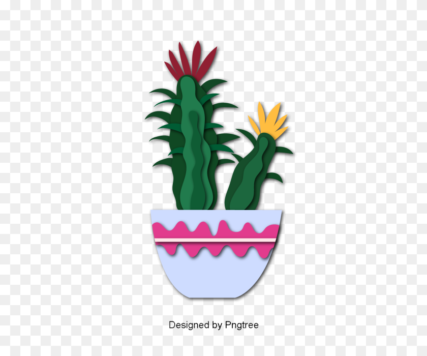 640x640 Hermosos Dibujos Animados Lindos Plantas Pintadas A Mano En Maceta Con Flores De Cactus - Clipart De Cactus En Maceta