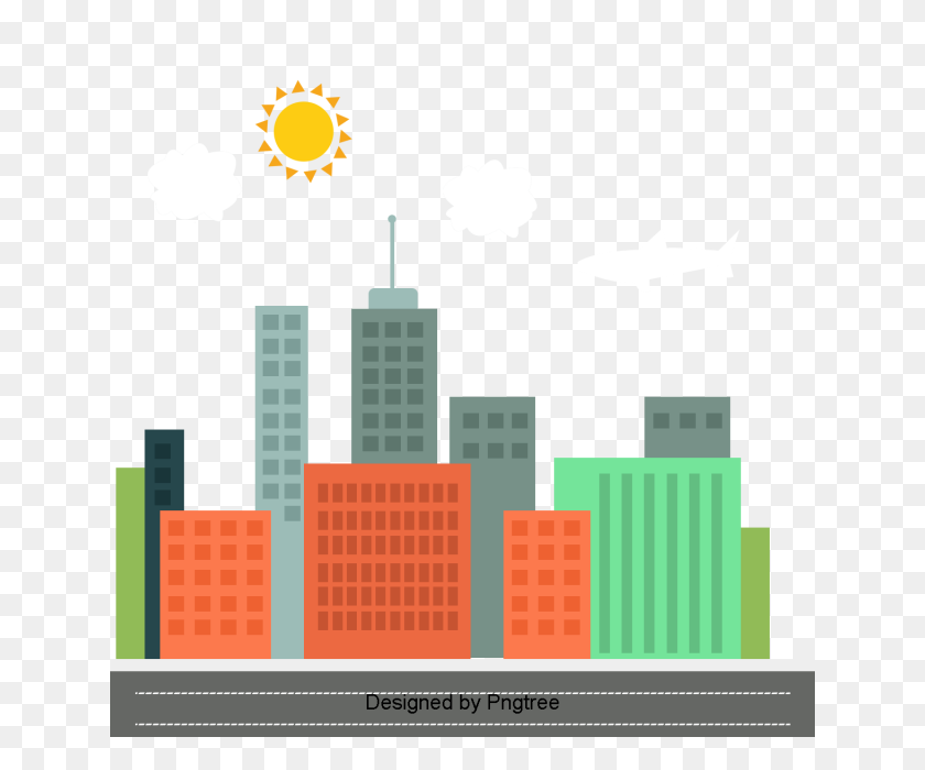 640x640 Beautiful, Cartoon, Lovely, Flat, Hand Painted, City Buildings - City Buildings PNG