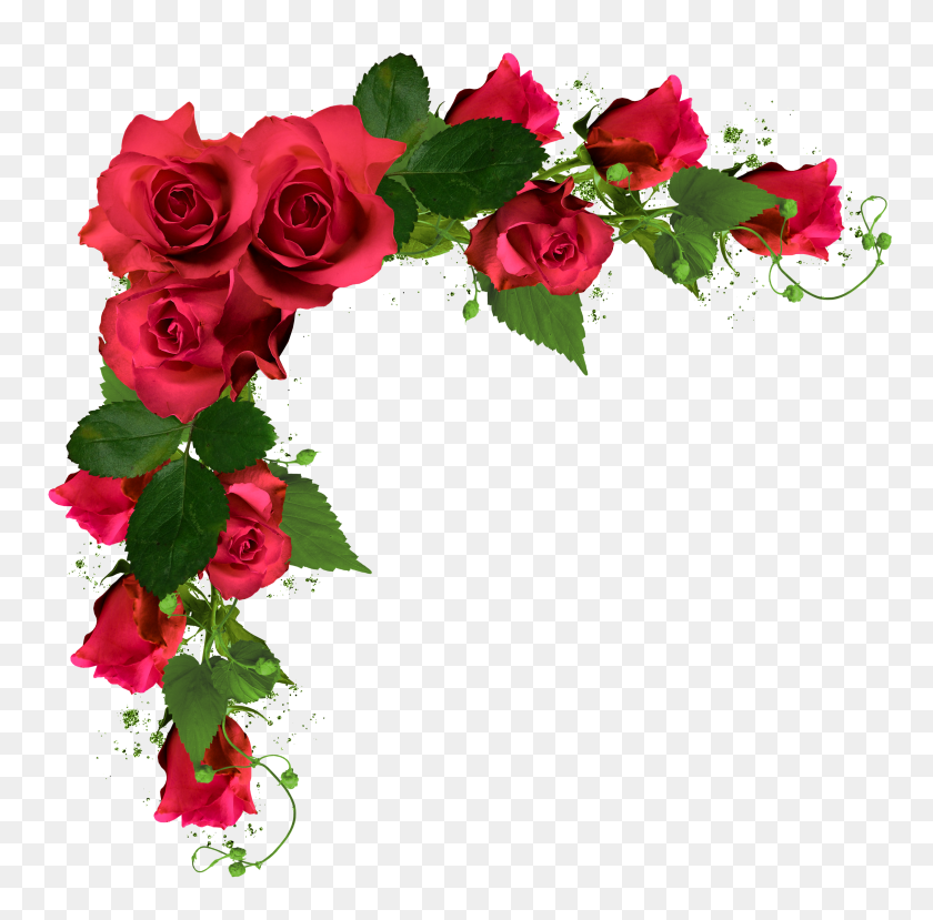 3398x3354 Beautiful Decor With Roses Png Clipart Gallery - Rose Border PNG