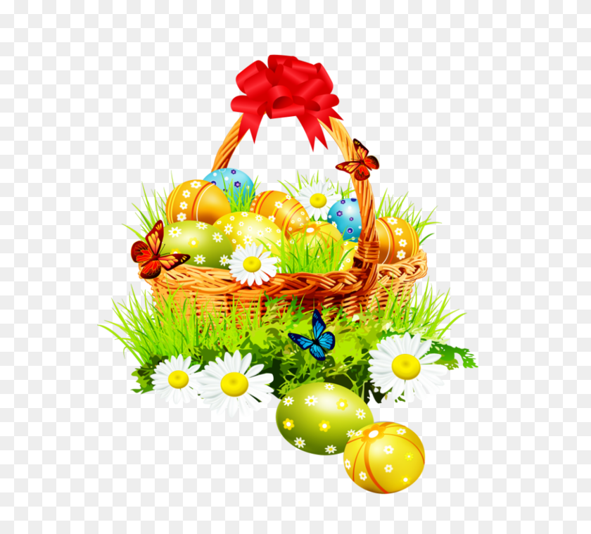 563x699 Beautiful Easter Basket With Red - Easter Basket PNG