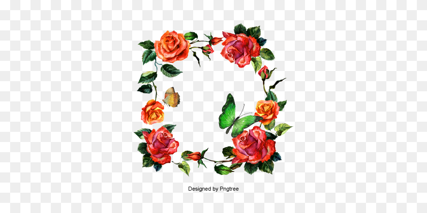 360x360 Beautifully Painted Rose Wreath Border, Painted, Fine Png - Watercolor Wreath Clipart