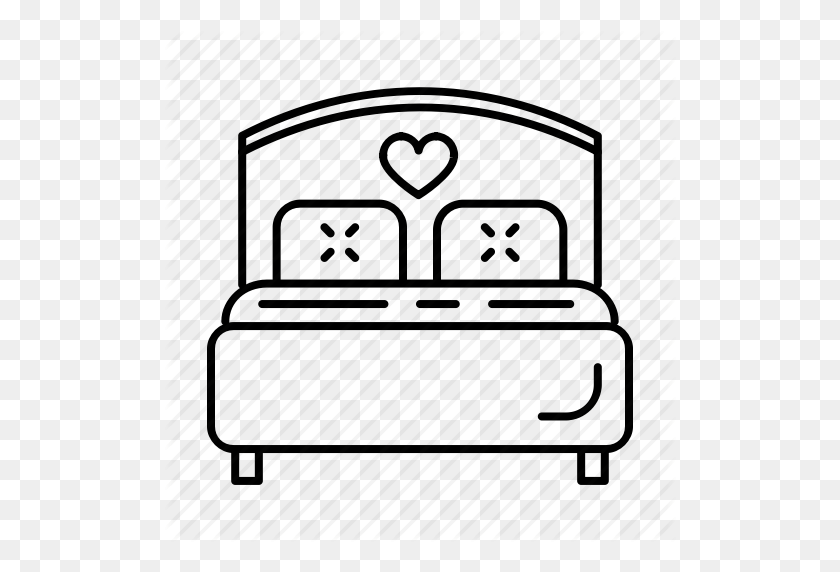 512x512 Bed, Honeymoon, Love, Romance, Valentine's Day, Wedding, Wedding - Valentines Day Black And White Clip Art