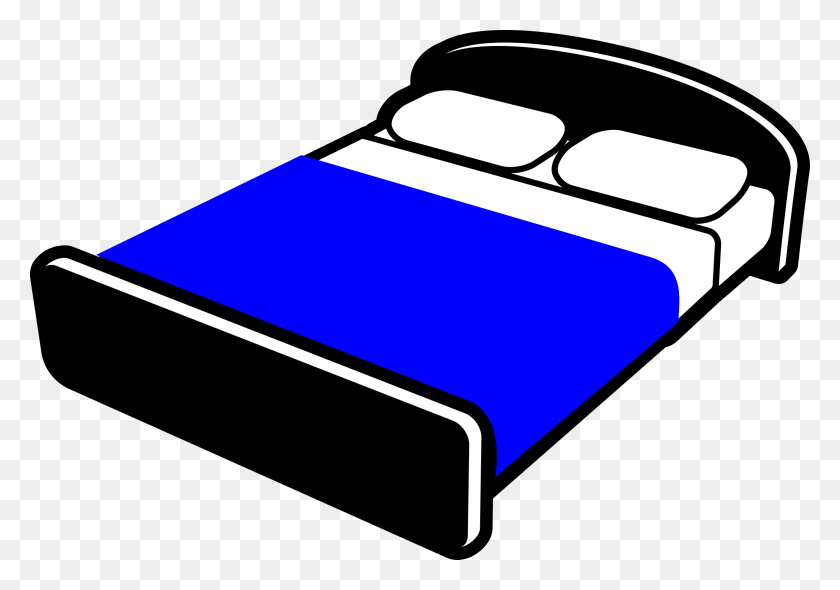 2400x1631 Bed With Blue Blanket Icons Png - Bed PNG