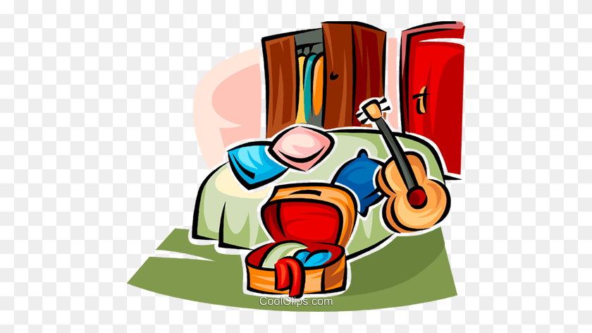 480x412 Bedroom Furniture And A Guitar Royalty Free Vector Clip Art - Free Furniture Clipart