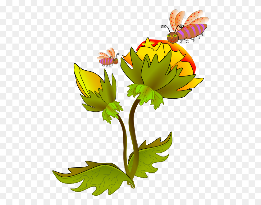 504x599 Bee And Flower Clip Art Free Vector - Summer Scene Clipart