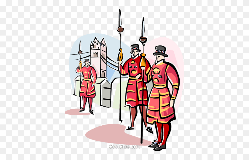 402x480 Beefeaters On Guard Royalty Free Vector Clip Art Illustration - Guard Clipart