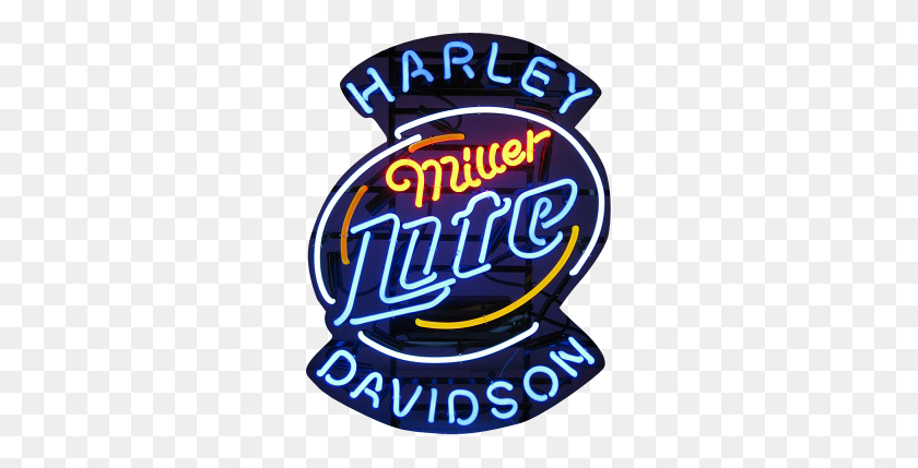 280x369 Beer Neon Signs Miller Lite Harley Davidson Neon Sign - Neon Sign PNG