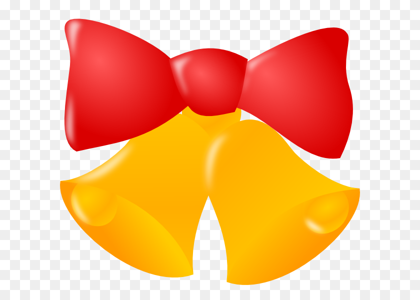 600x540 Bells With Red Bow Clip Art - Yellow Bow Clipart