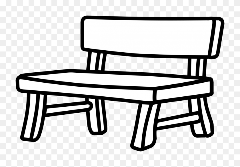 1115x750 Bench Drawing White Black Park - Park Bench Clipart