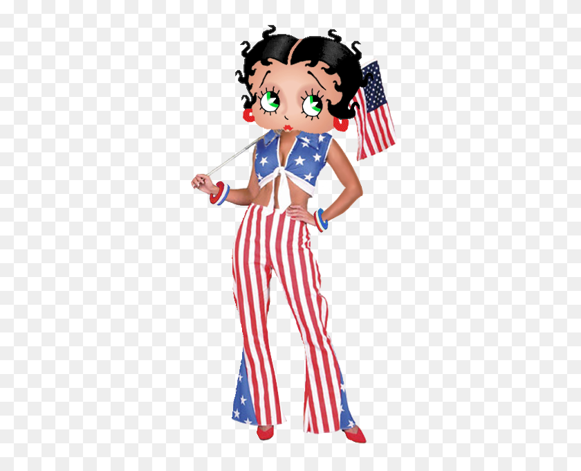333x620 Betty Boop Wearing Red, White And Blue Flag, Independence Day - Fourth Of July Clipart Black And White