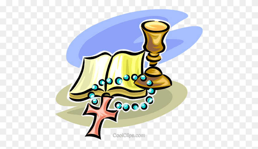 480x427 Bible, Cross And Chalice Royalty Free Vector Clip Art Illustration - Cross Bible Clipart