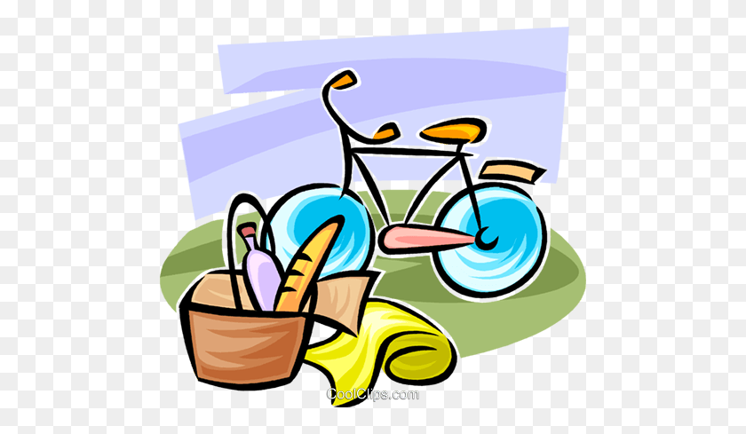 480x429 Bicycle And Picnic Basket Royalty Free Vector Clip Art - Picnic Clipart