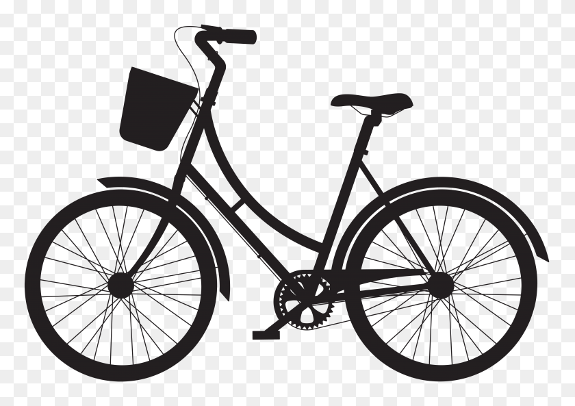 8000x5473 Bicycle With Basket Silhouette Png Clip Gallery - Tire Clipart