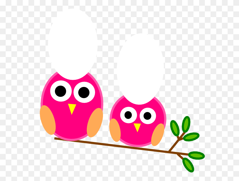 600x575 Big And Little Pink Owls On Branch Clip Art - Big And Small Clipart