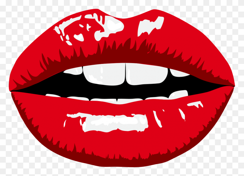 1067x747 Big Red Lips - Smiling Lips Clipart