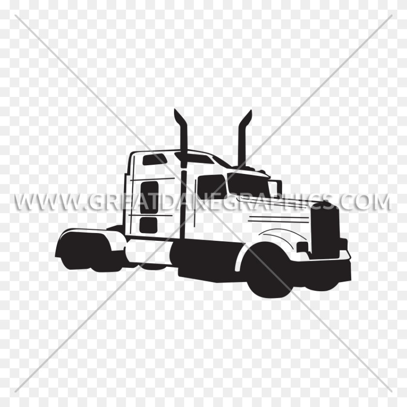 825x825 Готовые Изображения Для Печати На Футболках Big Rig - Черно-Белый Клипарт Semi Truck