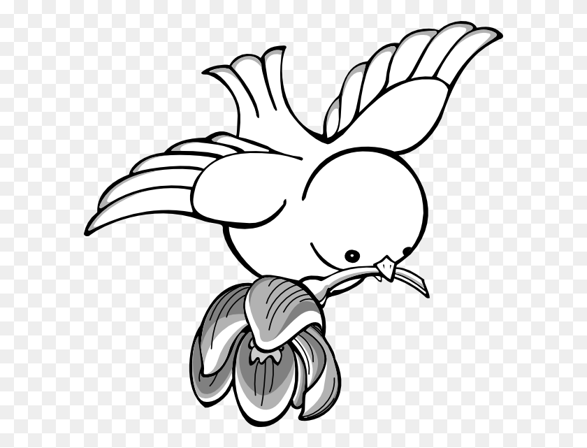 600x581 Bird Clipart Bird Flying With Flower Clip Art - Yarn Clipart Black And White