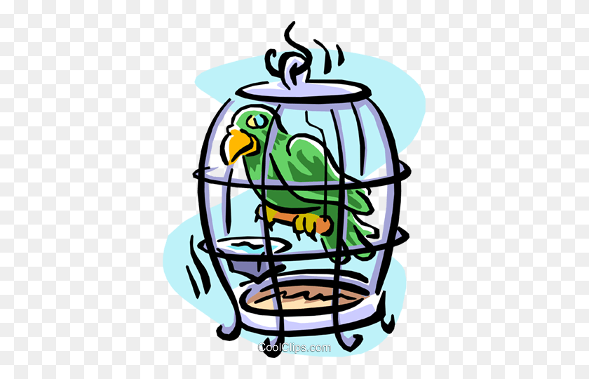 375x480 Bird In A Cage Royalty Free Vector Clipart Illustration - Bird Cage Clipart