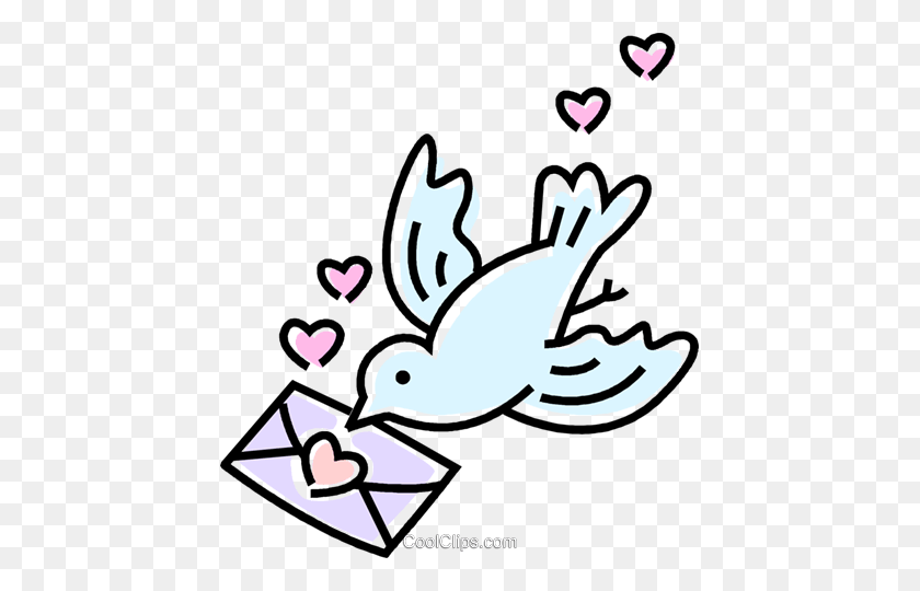437x480 Pájaro Con Una Carta De Amor Royalty Free Vector Clipart Illustration - Love Letter Clipart