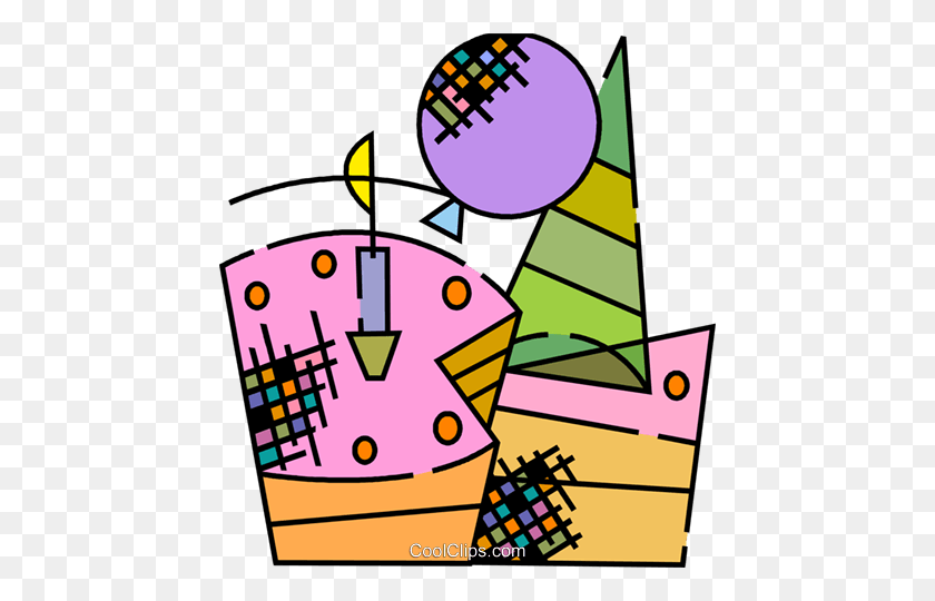 446x480 Торт Ко Дню Рождения, Праздничная Шляпа И Воздушные Шары Клипарт - Торт Ко Дню Рождения И Воздушные Шары