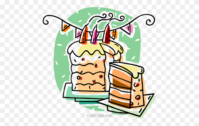 480x475 Birthday Cake Royalty Free Vector Clip Art Illustration - Slice Of Cake Clipart