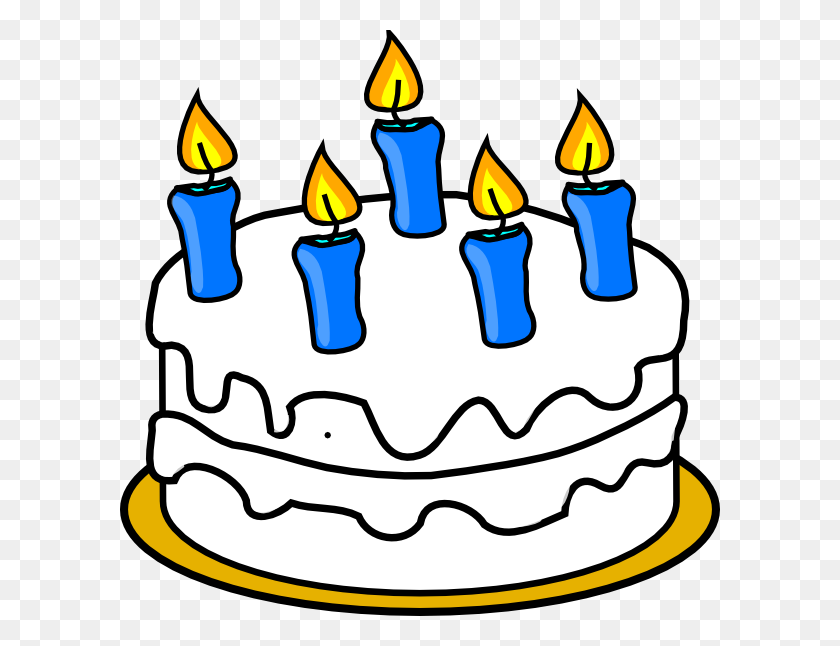 600x586 Birthday Cake With Blue Lit Candles Clip Art - Birthday Cake Clip Art