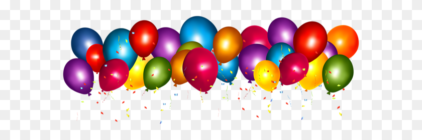 600x220 Birthday Clip Balloons - Birthday Confetti PNG