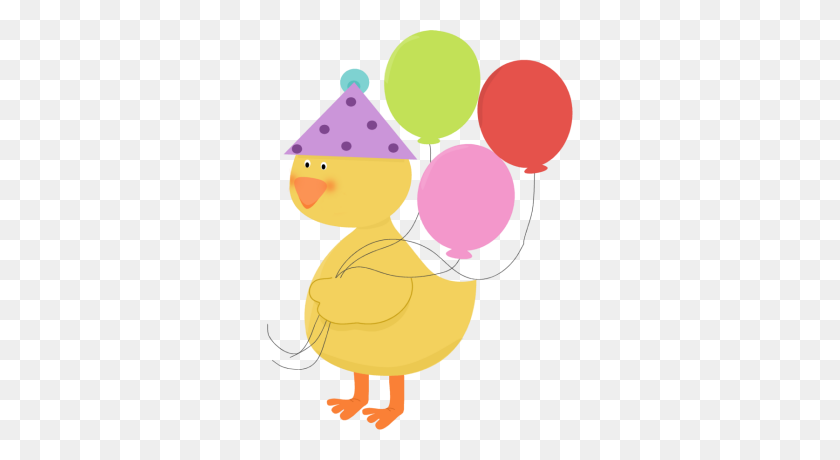 306x400 Birthday Party Duck Clip Art - Floating Hearts Clipart
