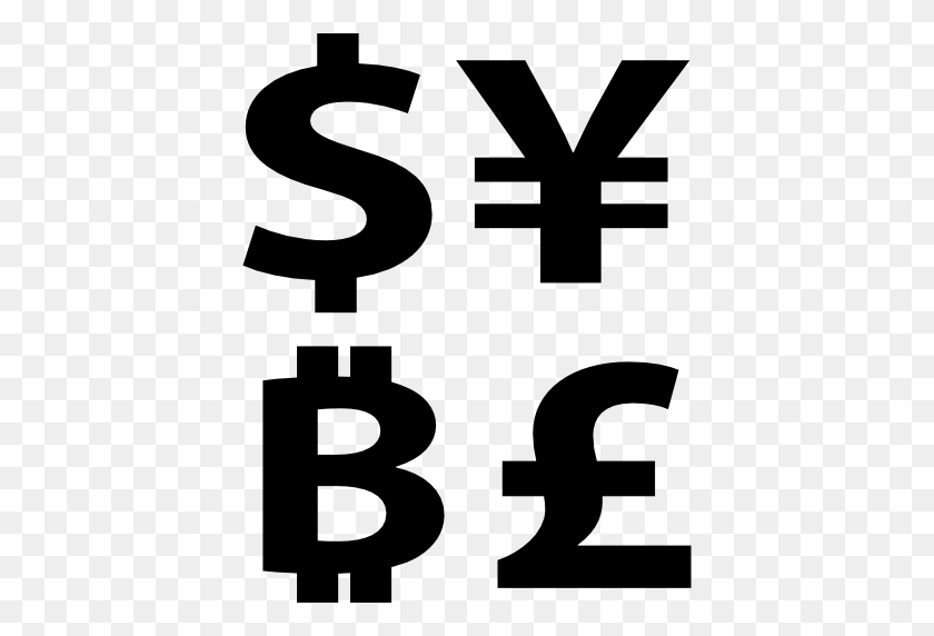 512x512 Символ Валюты Биткойн С Знаками Доллар Иены И Фунты - Символ Денег Png
