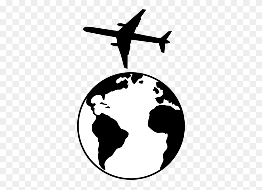 348x550 Black Airplane Flying Over Earth - Plane Flying Clipart