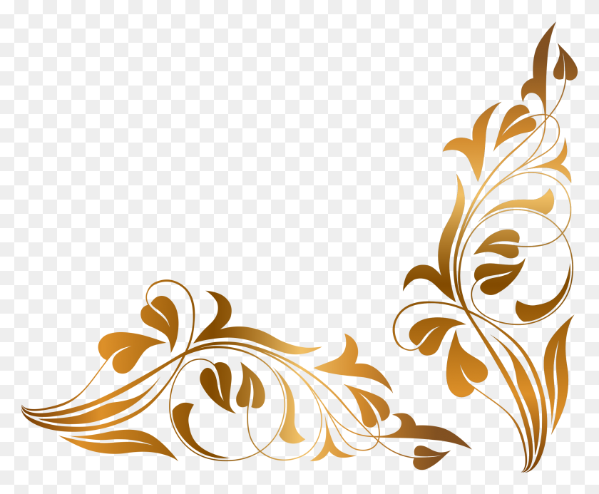 2400x1950 Black And Gold Flowers Clipart - Gold Frame Clipart