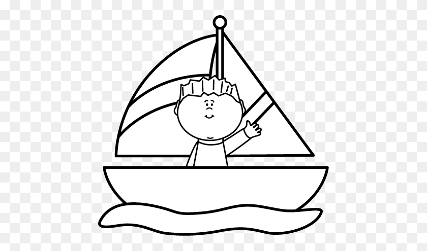 454x435 Black And White Black And White Boy In A Sailboat Clip Art Misc - Yacht Clipart Black And White